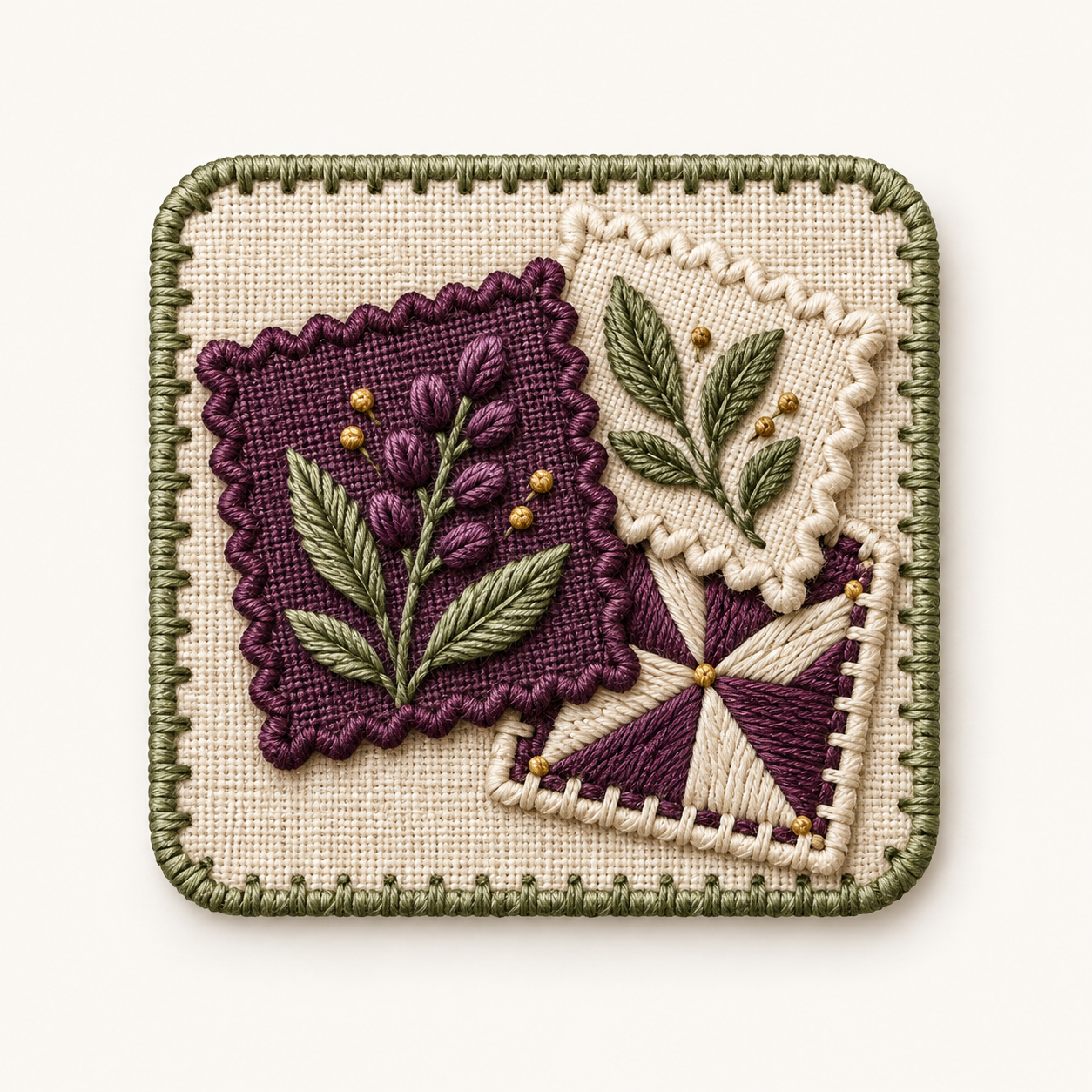 A stack of embroidered design samples